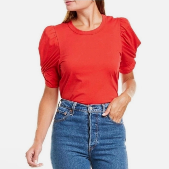 Amazon Essentials Women's Bright Red Puff Sleeve Tee - Picture 1 of 4